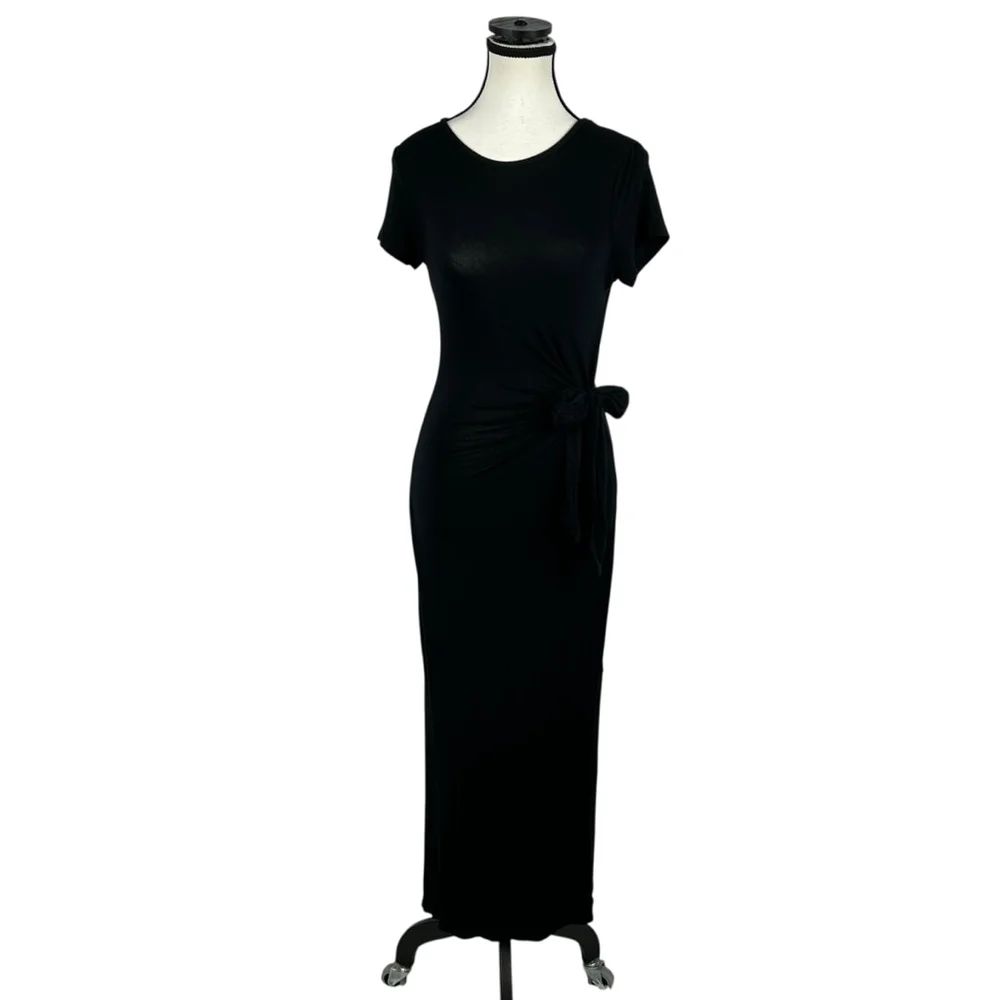 Livi By Olivia Rae Midi Dress M Black Side Tie Bodycon Maxi Minimalist Casual
